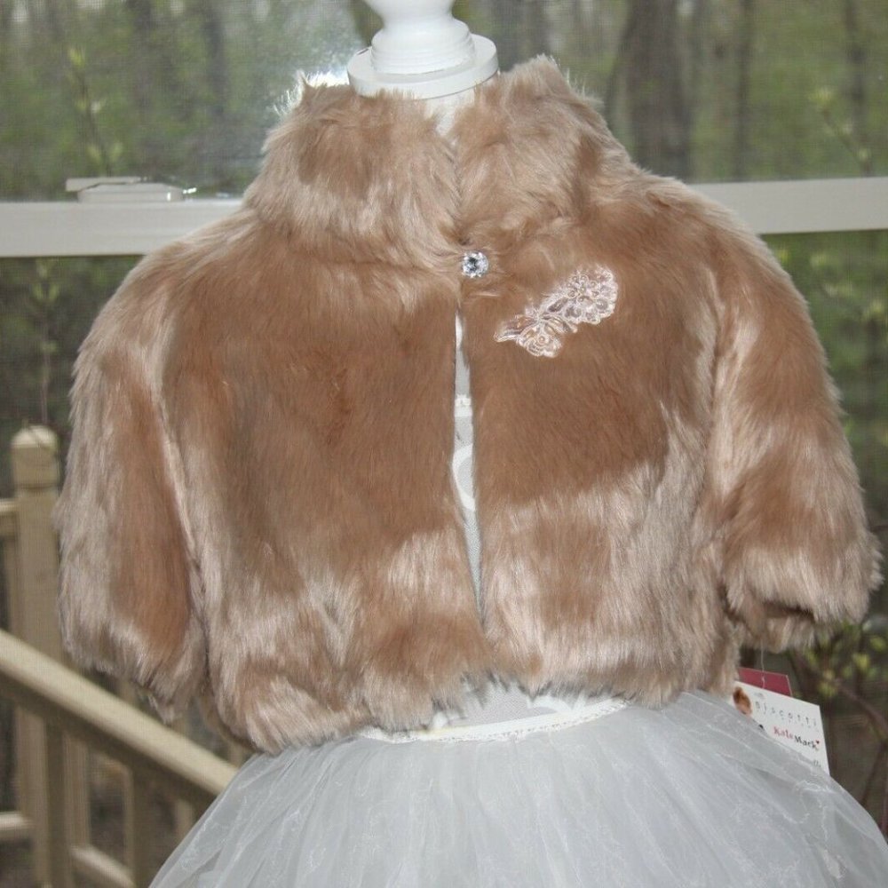 ❤️ NEW! $108 Kate Mack Biscotti Girls' Wishful Thinking Faux Fur Cape, Sz 16Y